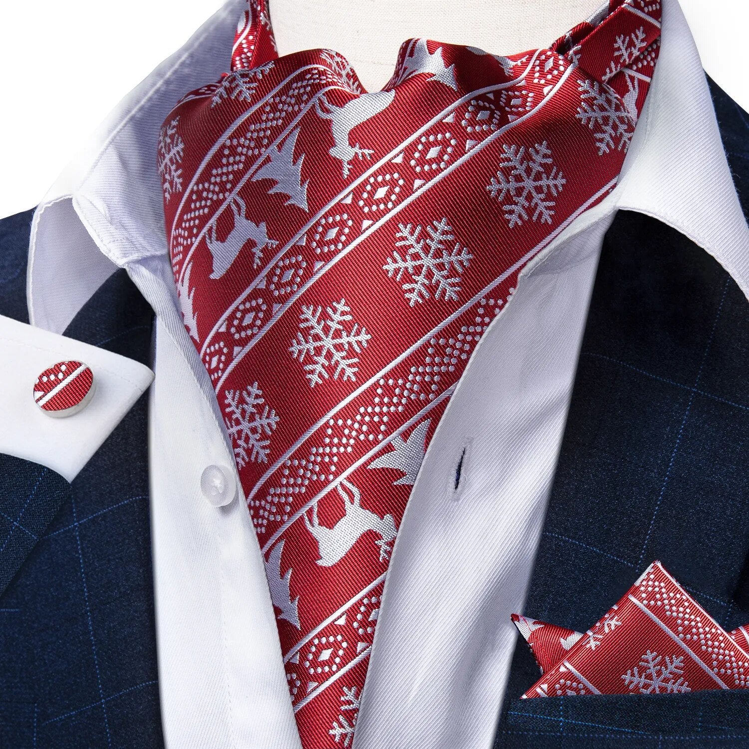 Fashion Men's Christmas Ascot Pocket Square Cufflinks Set