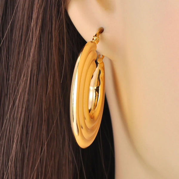 Pendientes de aro grandes redondos de acero inoxidable 316L fundidos a mano de 40 mm para mujer