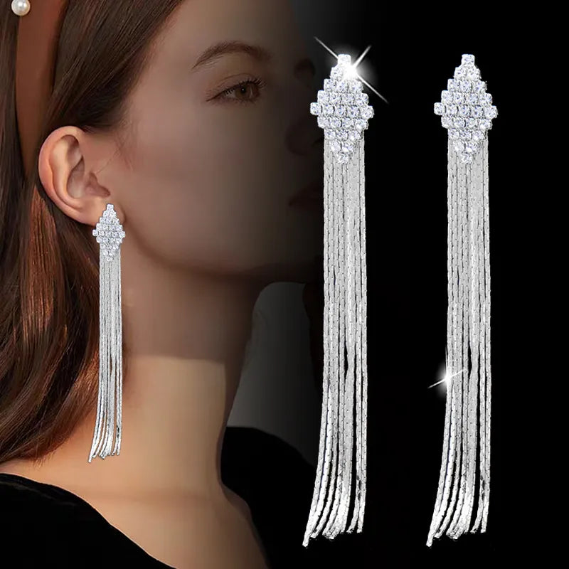 Mix Styles Silver Color Long Tassel wedding accessories Drop Earrings