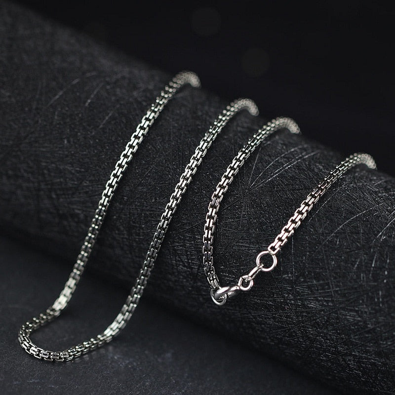 Real Pure Silver Double Circle Square Box chain Necklace For Men Women