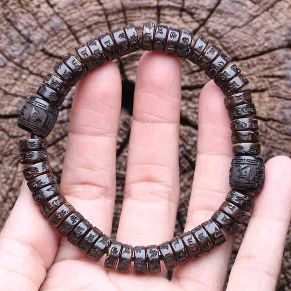 Pulsera de coco con mantra de Bodhisattva y daming del budismo tibetano, pulsera zen para hombres y mujeres.