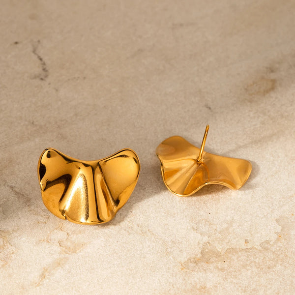 Glossy Stainless Steel Irregular Concave Convex Wave Earrings
