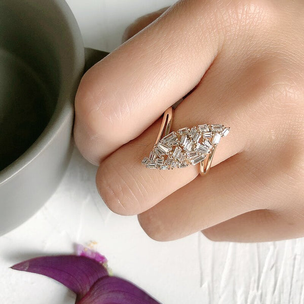 Anillos de oro 585 con incrustaciones de circonita cuadrada para mujer