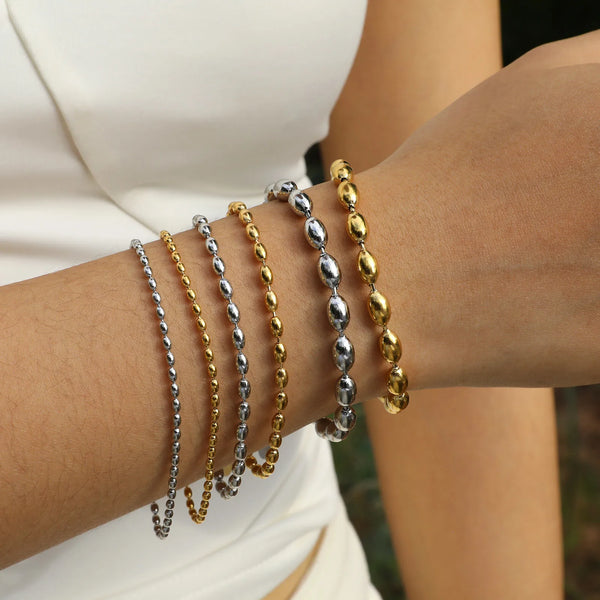 Mens 2/3/5mm Beads Chain Bracelets,Waterproof Stainless Steel Links Wristband