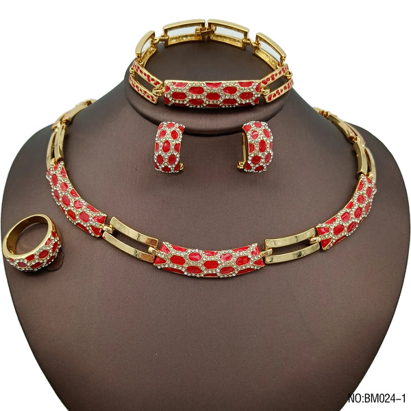 Conjunto de collar colorido de joyería italiana chapada en oro, rojo, azul y blanco, regalo para fiesta de boda