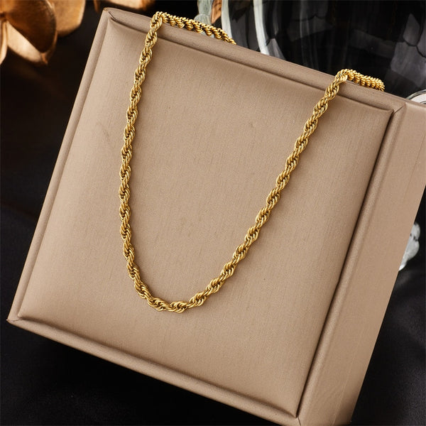 Collar clásico vintage sencillo de acero inoxidable 316L con cadena de ondas de agua en color dorado para mujer