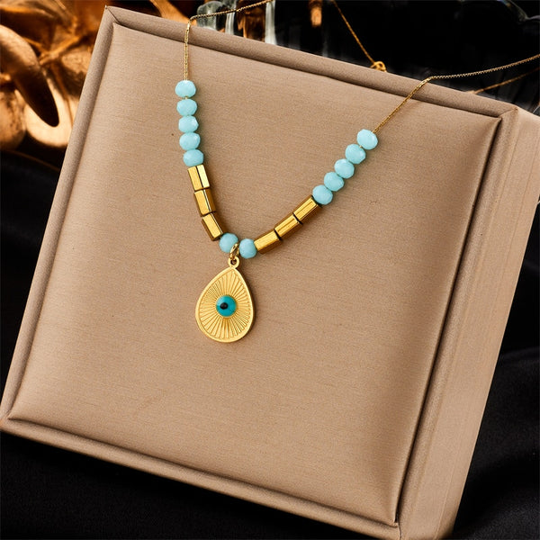 316L Stainless Steel Waterdrop Eye Pendant Necklace For Women