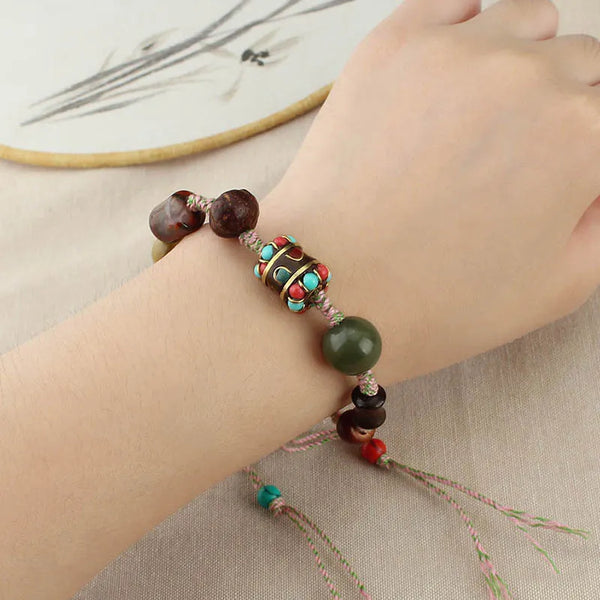 Pulsera tejida con cuentas nepalesas retro para mujer