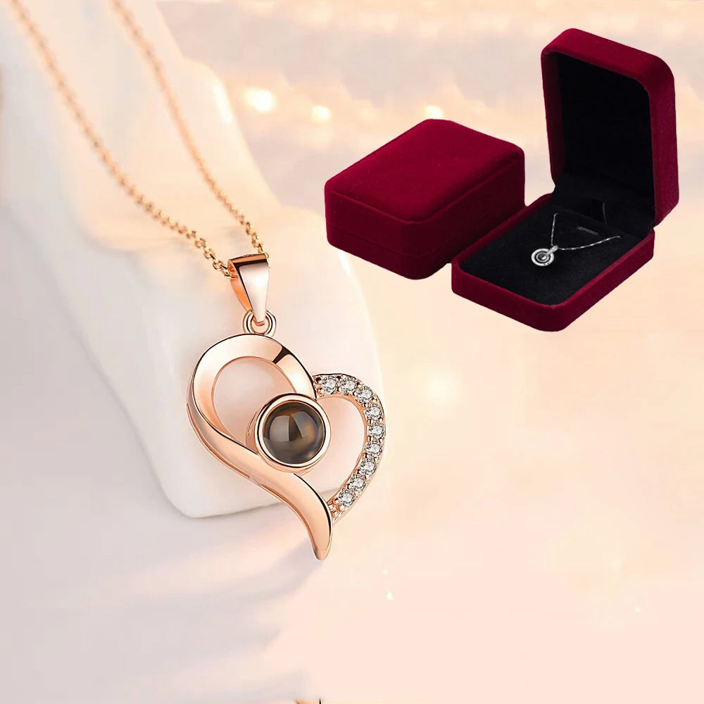 Luxury Projection Necklace With Wool Gift Box Fashion 100 Languages I Love You Zircon Pendant For Girlfriends