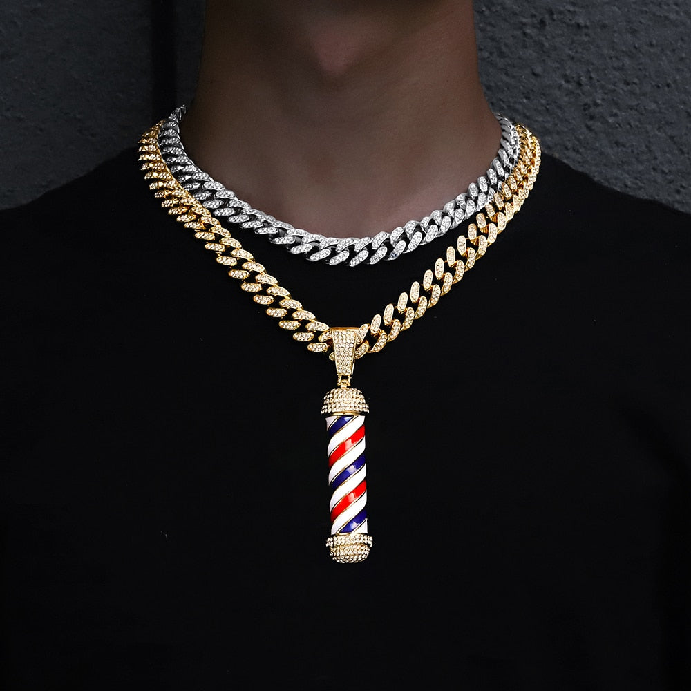 3D Barber Pole Razor Hairclippers Charms Pendant