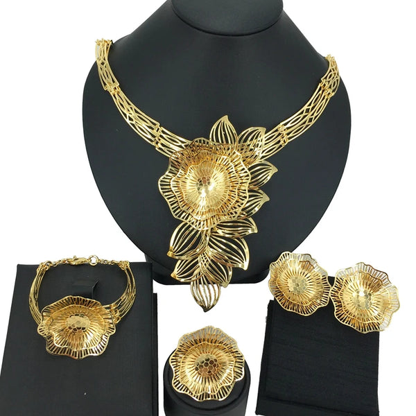 Conjuntos de joyas chapadas en oro brasileño de alta calidad para mujer, regalos de joyería para bodas y fiestas.