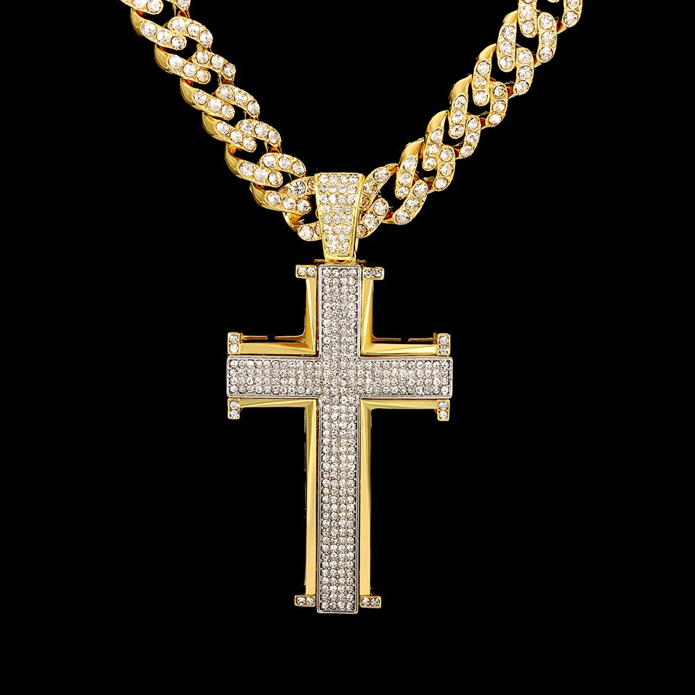 Men Women Hip Hop Letter Iced Out Cross Necklaces – Gofaer Finds store!