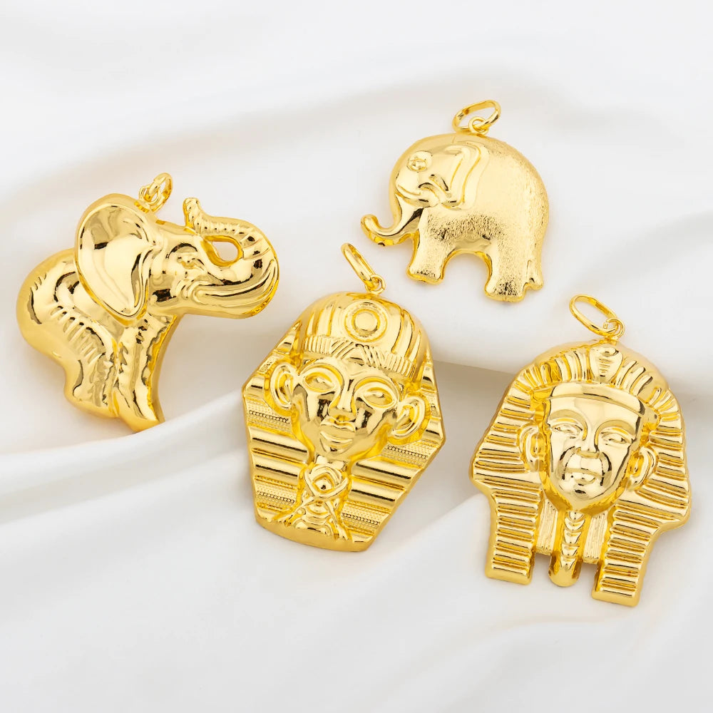 Gold Plated Pendant Copper Animal Mermaid Elephant Pattern Chain Pendant Women Men
