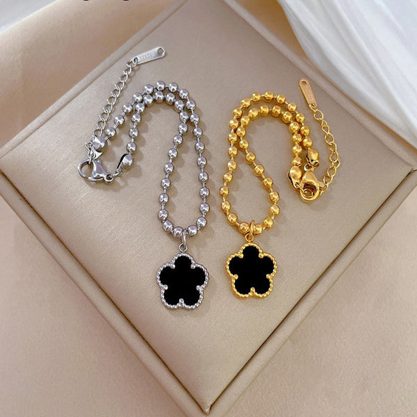 316L Stainless Steel Black Flower Charm Bracelet For Women
