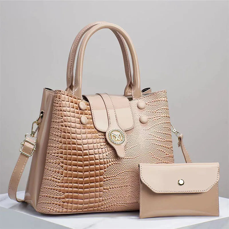 Bright Leather Crocodile Pattern Women's Business Tote Handbag