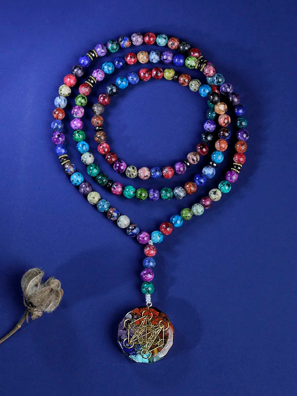 Collar de mala de 108 cuentas para mujer, collar largo de mala de 108 cuentas de japamala.