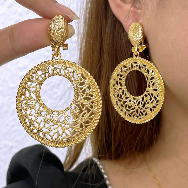 Últimos pendientes colgantes redondos de dos tonos, huecos, para regalo de boda.