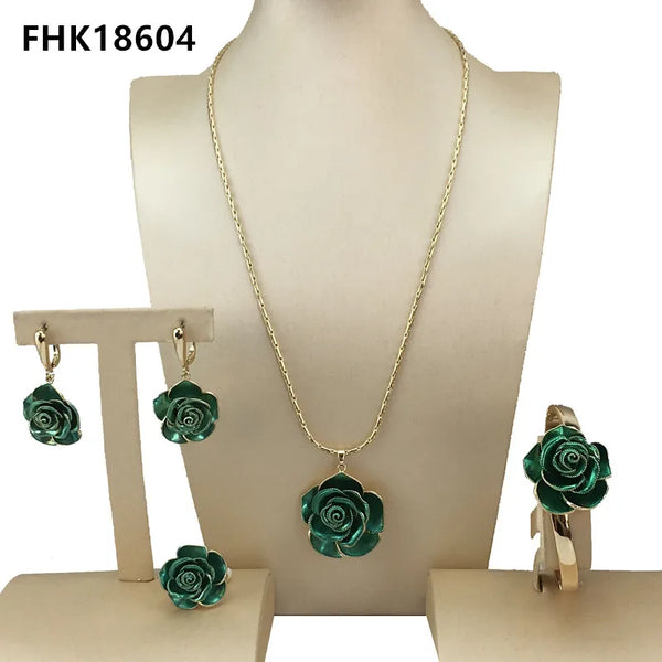 Hermoso collar y pendientes de flores de joyería de fantasía de Dubái