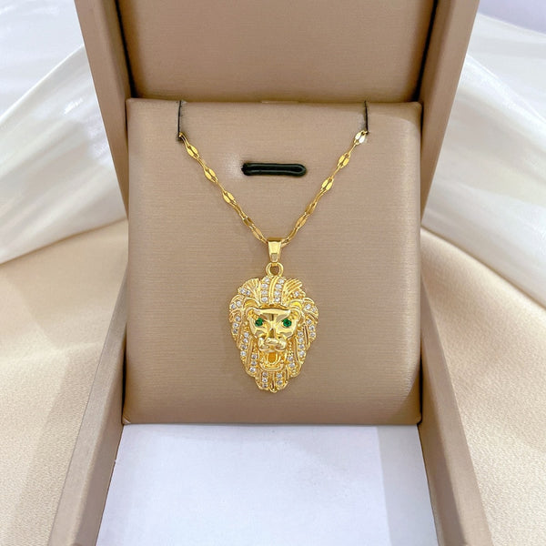 Collar con colgante de león del rey de las bestias, estilo punk, chapado en oro, para mujer