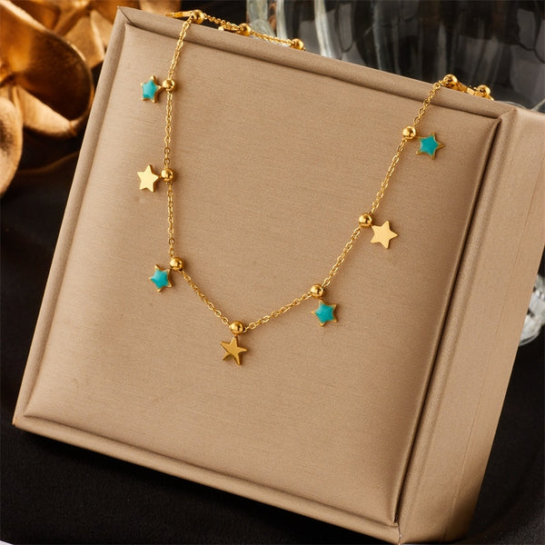 316L Stainless Steel Green Stone Star Necklace For Women