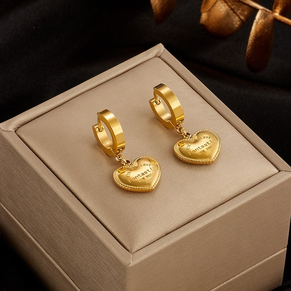 316L Stainless Steel Gold Color Heart Love Lettering Earrings