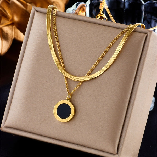 316L Stainless Steel Roman Numeral Dial Pendant Necklace For Women