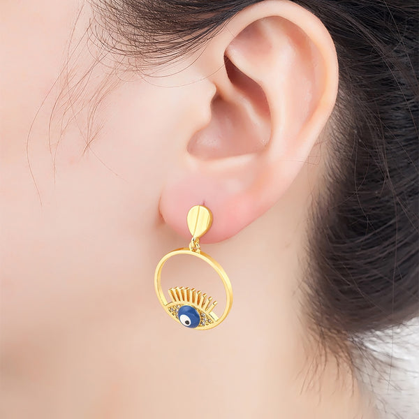 Pendientes de gota con brillantes diamantes de imitación y ojo malvado para mujer