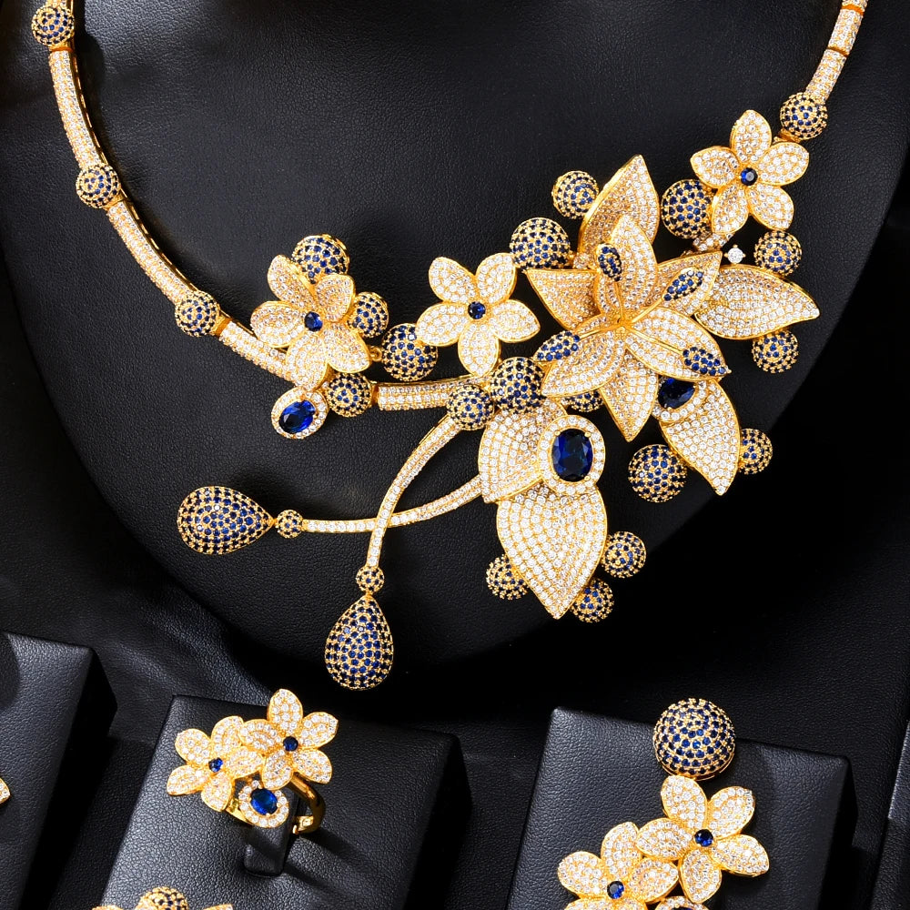 4PC BIG Flower Leaf Luxury African Jewelry Set For Women
