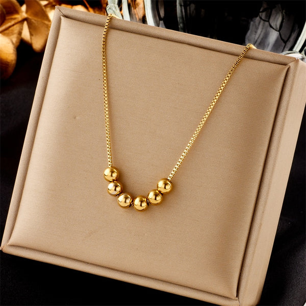 316L Stainless Steel Gold Color Balls Beads Pendant Necklace For Women