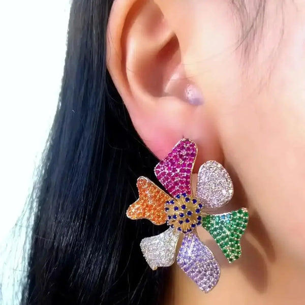 New Luxury Shiny Flower Earrings For Women Wedding Party CZ Dubai Bridal Earrings