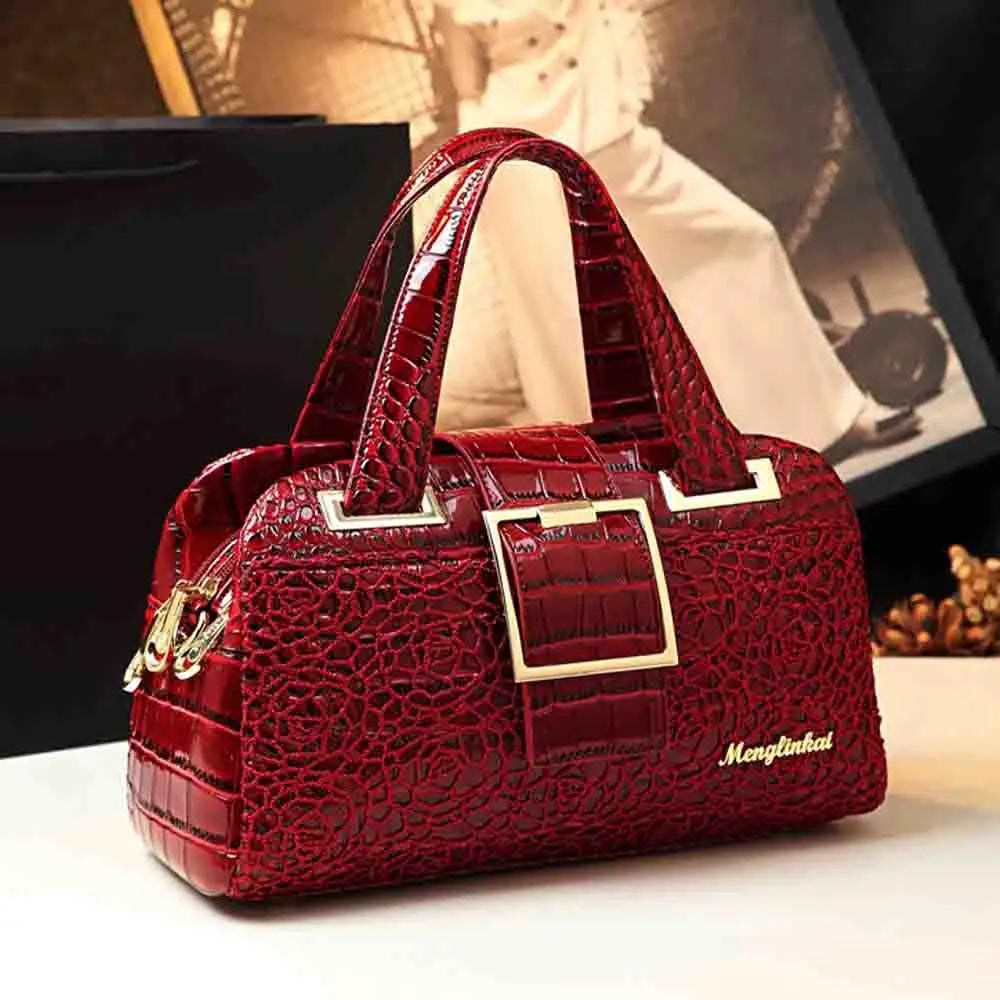 Fashion Elegant Madam Handbag Crocodile Pattern with Lattice Luxury Women Shoulder Tote Bag