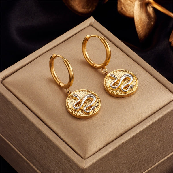 316L Stainless Steel Round Snake Drop Earrings For Women