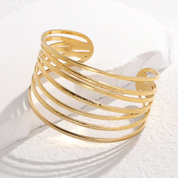 316L Stainless Steel Geometric Lines Cuff Bracelet For Women