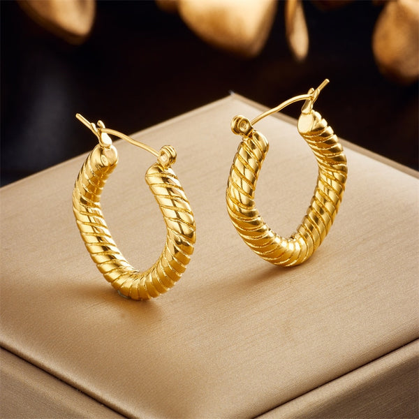 Pendientes de aro geométricos roscados de acero inoxidable 316L color dorado para mujer