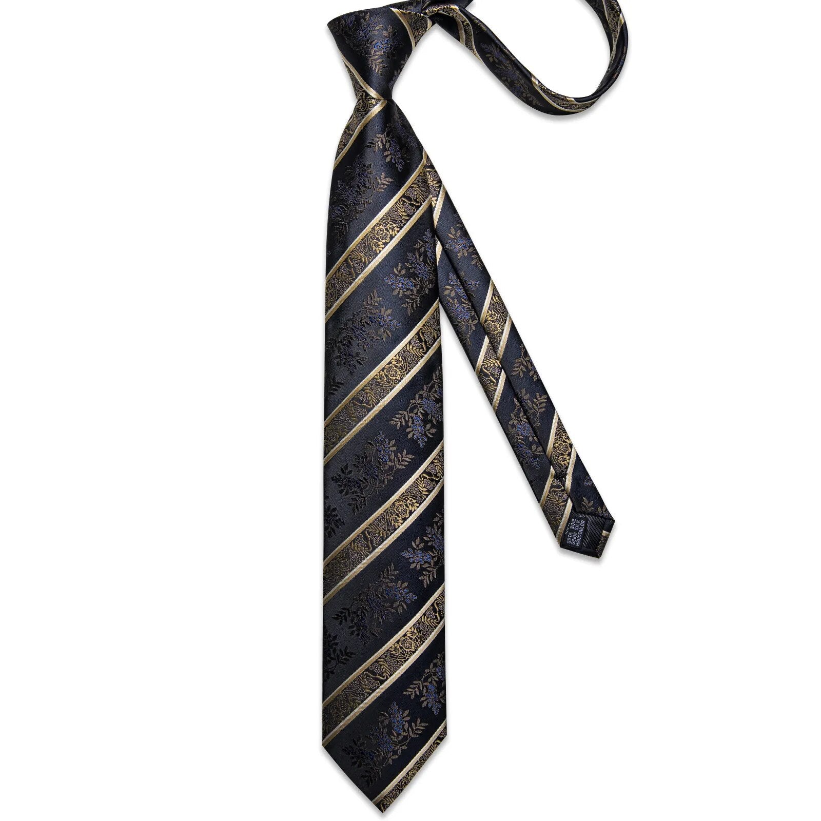 Men's Tie Set with Clip Luxury Retro Striped Floral 8cm Necktie Handkerchief Cufflinks
