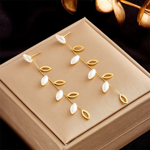 316L Stainless Steel Pearl Tassel Drop Earrings For Women