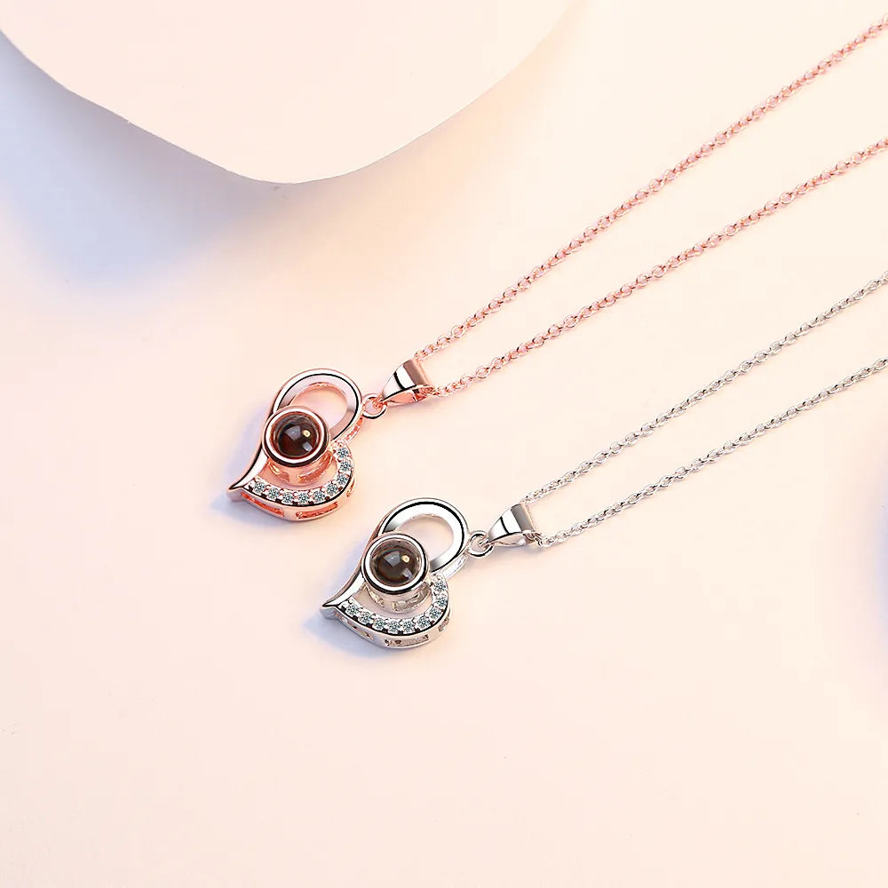 Love Zircon Necklace 100 Languages I Love You projection Pendant For Women With 9 Roses Gift Box