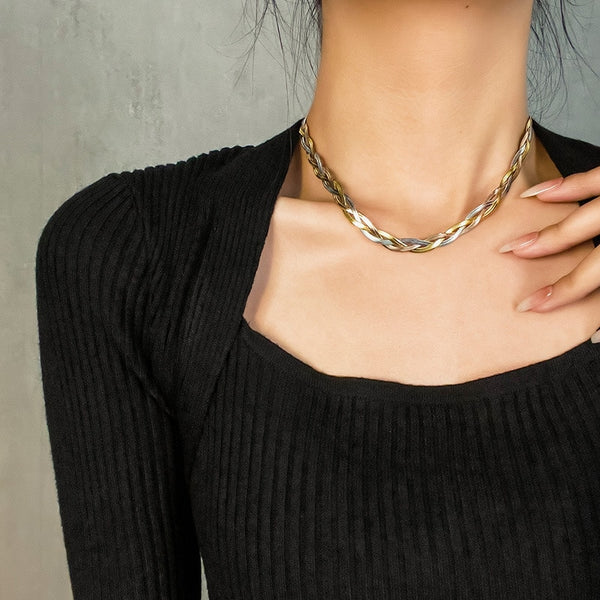 316L Stainless Steel 3in1 Crossover Snake Chain Necklace Bracelets For Women