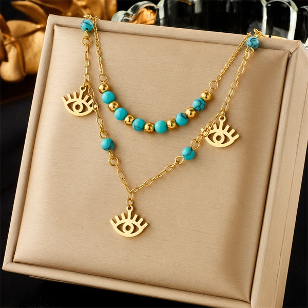 Collar con colgante de estrella y ojo de acero inoxidable 316L para mujer