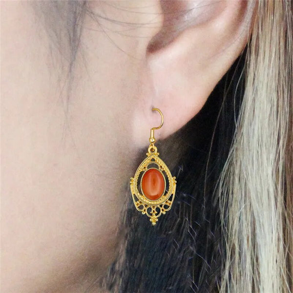 Pendientes vintage de ágata natural para mujer