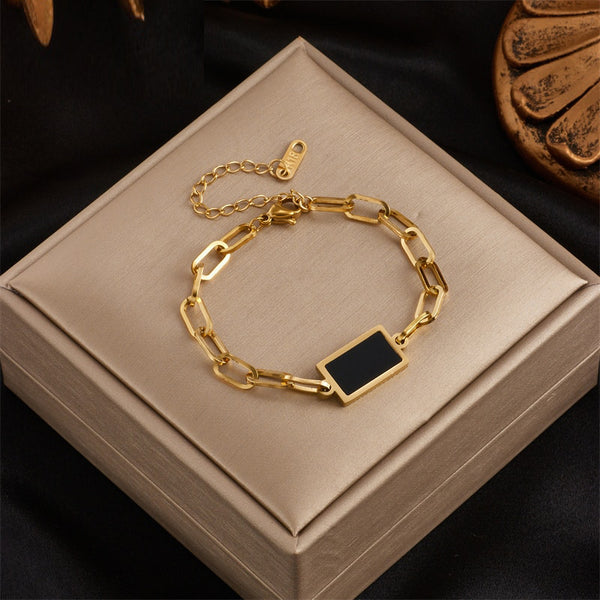 Pulsera punk de acero inoxidable 316L para mujer, color dorado