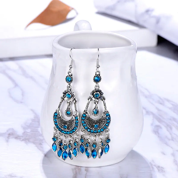 Pendientes étnicos largos con forma de gota de agua para mujer