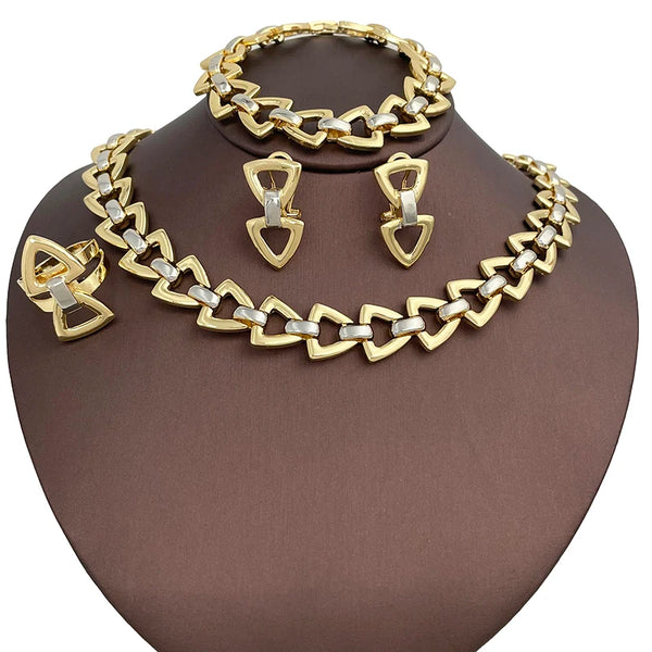 Conjunto de collar de dos tonos con joyas italianas bañadas en oro de 18 quilates