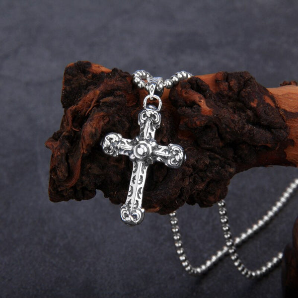 Colgante de cruz retro de plata tailandesa Unibabe para hombre y mujer