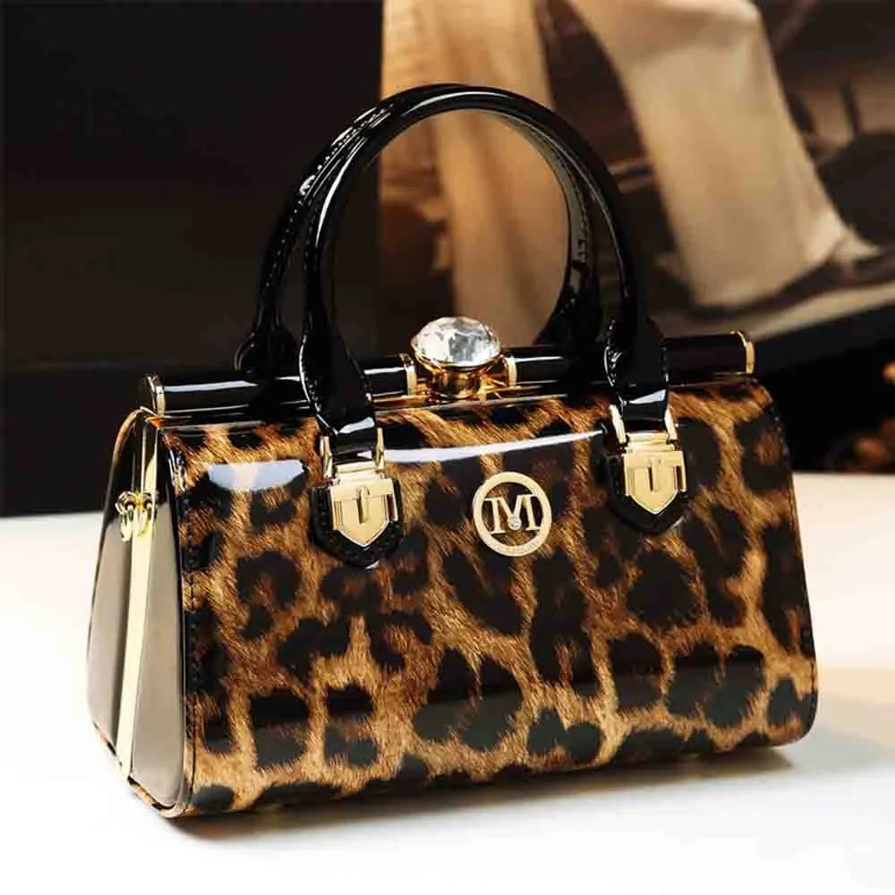 Fashion Women Frame Bag Luxury Patent Leather Top Handle Bags