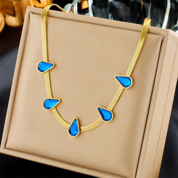 Gargantilla de acero inoxidable 316L con cristales azules de lujo para mujer