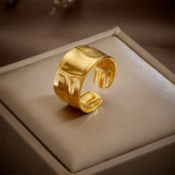 316L Stainless Steel Irregular Beveled Opening Adjustable Ring For Women