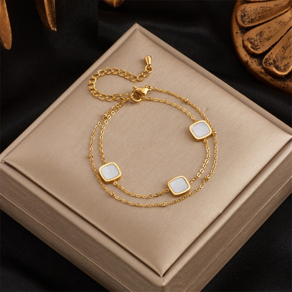 Pulseras de cadena multicapa cuadradas de acero inoxidable 316L color dorado para mujer