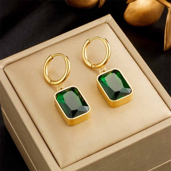 316L Stainless Steel Square Crystal Zircon Earrings For Women