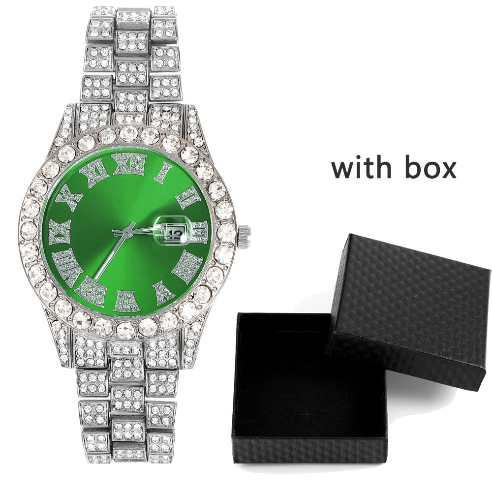 Hip Hop Full Iced Out Mens Watches Luxury Date Quartz Wrist Watches
